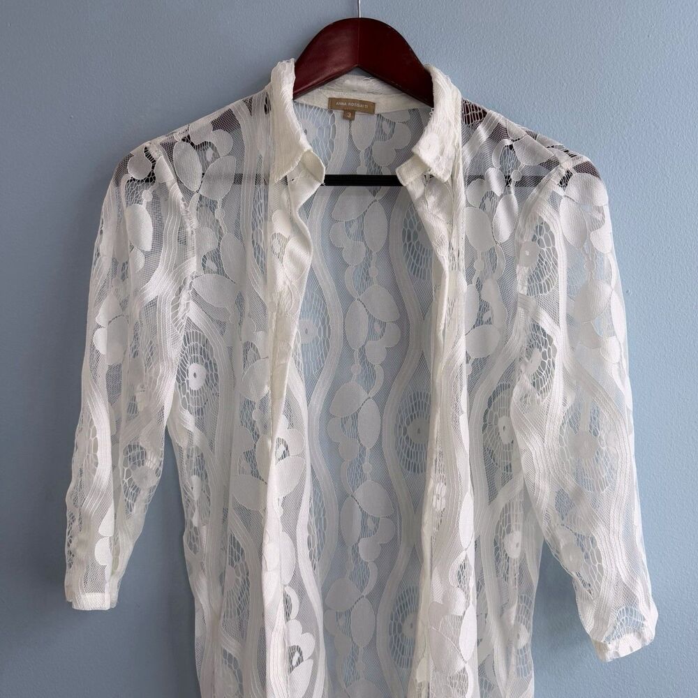 Anna Rossatti White Lace Duster Kimono Sheer Mesh Boho Long Maxi Cardigan Large
